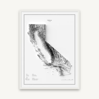 Kalifornien - Reliefkarte, im weißen Rahmen