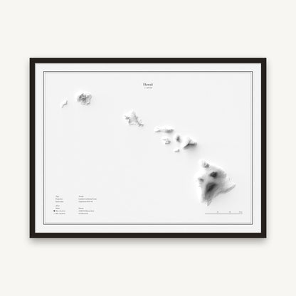 Hawaii - Reliefkarte, im schwarzen Rahmen