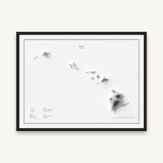 Hawaii - Reliefkarte, im schwarzen Rahmen