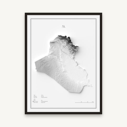 Irak - Reliefkarte, im schwarzen Rahmen