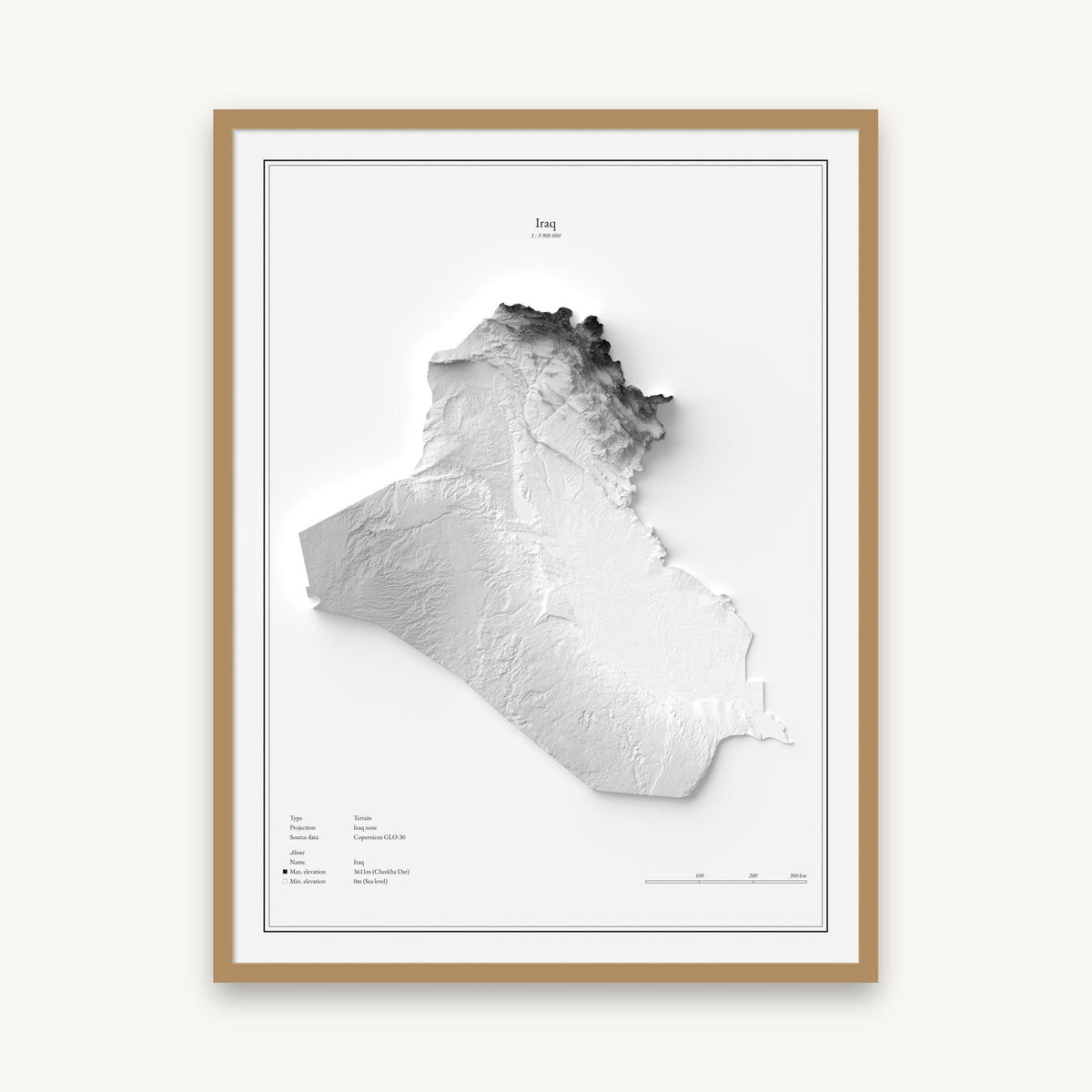 Irak - Reliefkarte, im Naturholzrahmen