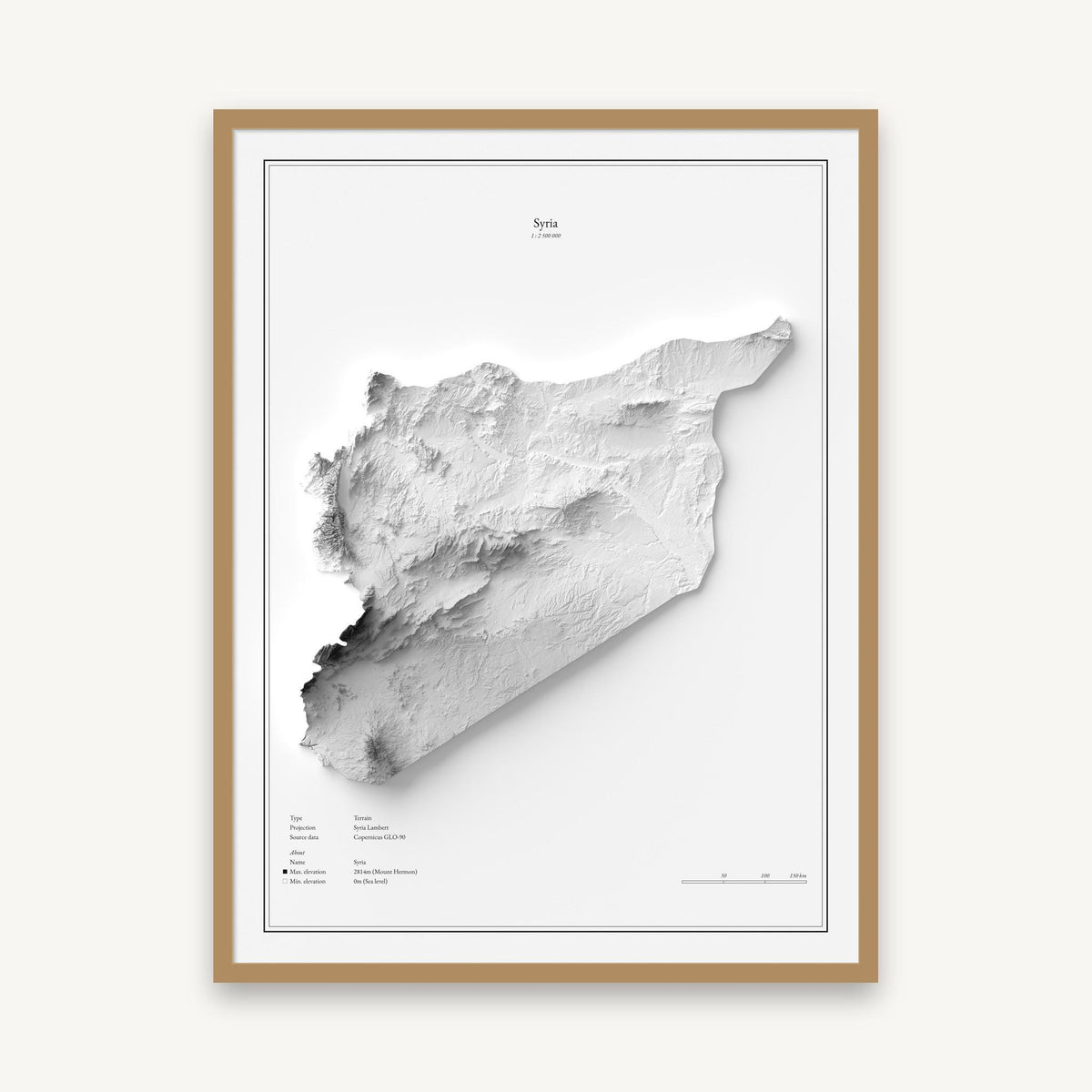 Syrien - Reliefkarte, im Naturholzrahmen