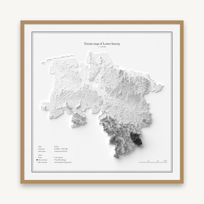 Niedersachsen - Reliefkarte, im Naturholzrahmen