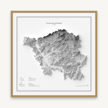 Saarland - Reliefkarte, im Naturholzrahmen