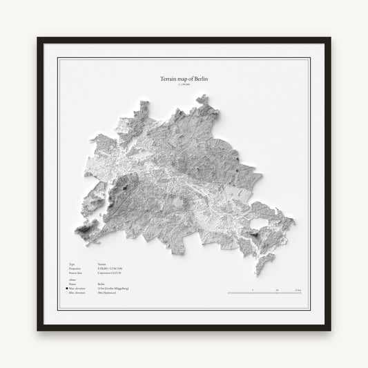 Berlin - Reliefkarte, im schwarzen Rahmen