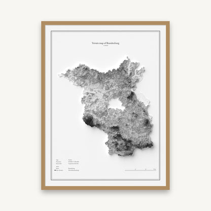 Brandenburg - Reliefkarte, im Naturholzrahmen