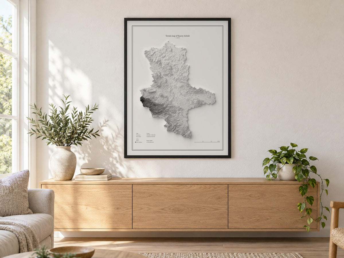 Sachsen-Anhalt - Reliefkarte, an der Wand