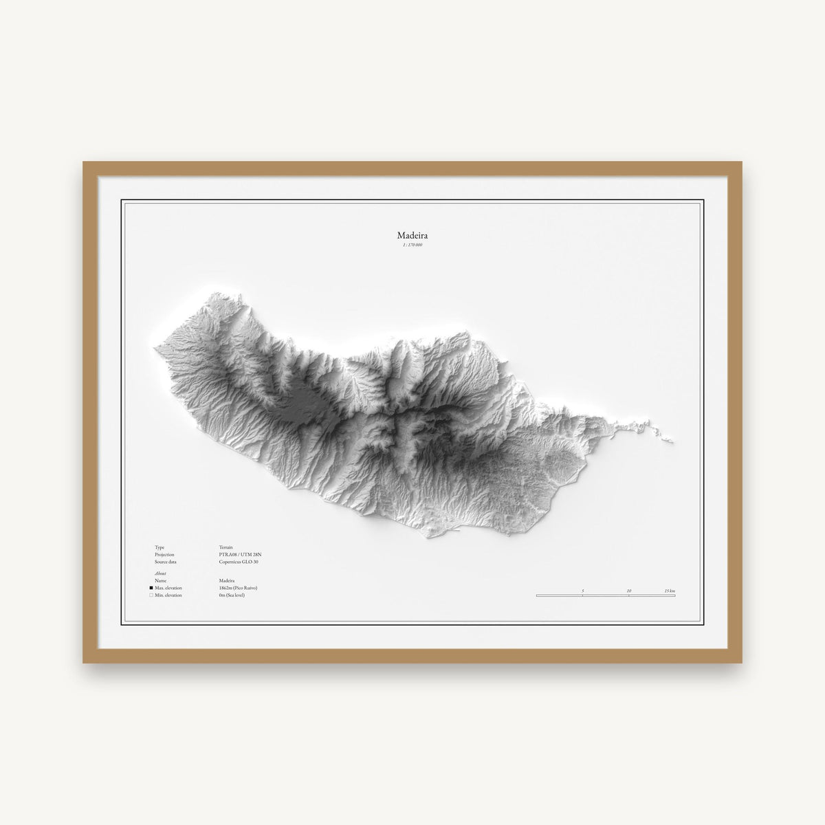Madeira - Reliefkarte, im Naturholzrahmen