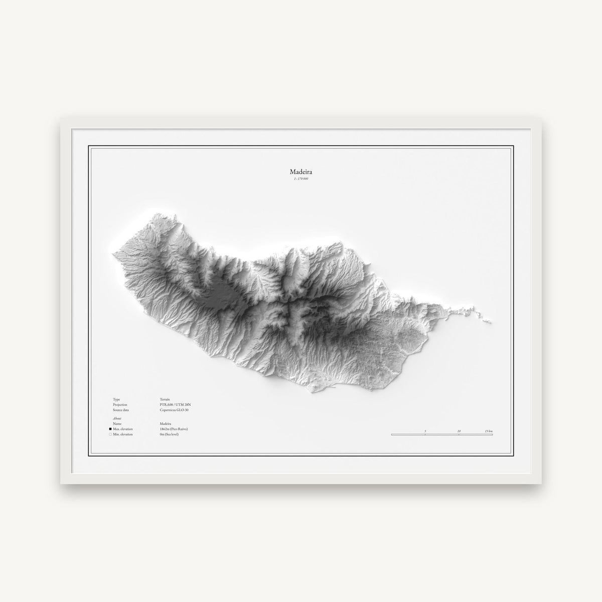 Madeira - Reliefkarte, im weißen Rahmen