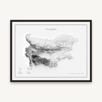 Bulgarien - Reliefkarte, im schwarzen Rahmen