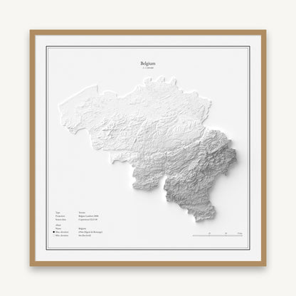 Belgien - Reliefkarte, im Naturholzrahmen