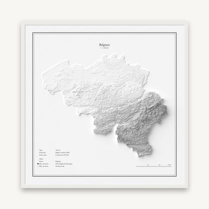 Belgien - Reliefkarte, im weißen Rahmen