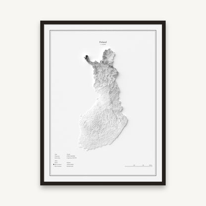 Finnland - Reliefkarte, im schwarzen Rahmen
