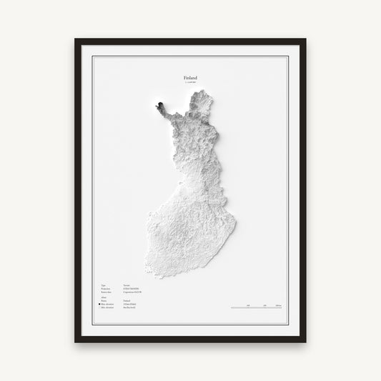 Finnland - Reliefkarte, im schwarzen Rahmen