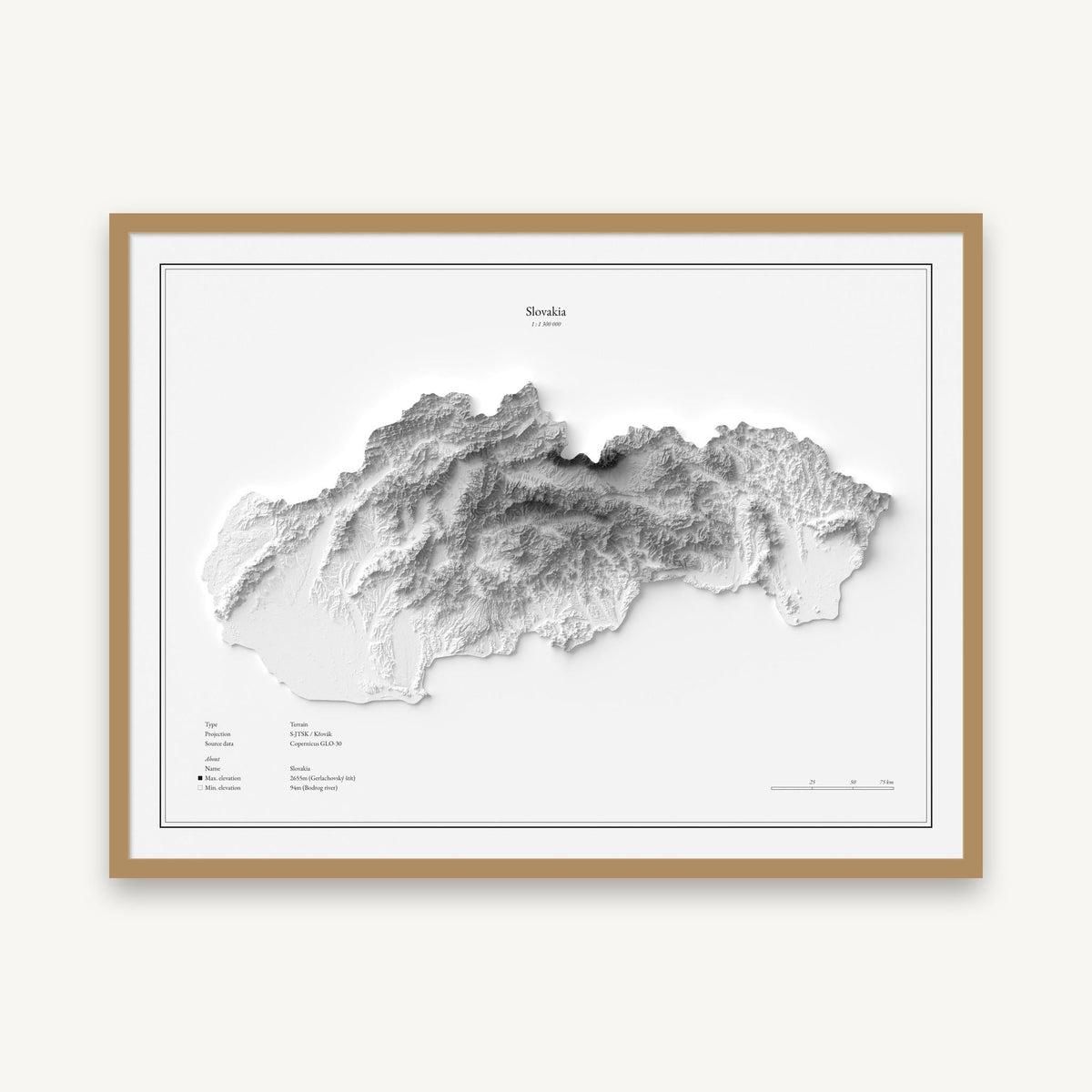 Slowakei - Reliefkarte, im Naturholzrahmen