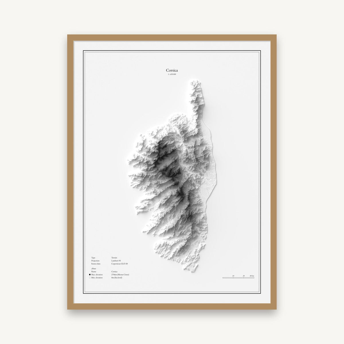 Korsika - Reliefkarte, im Naturholzrahmen