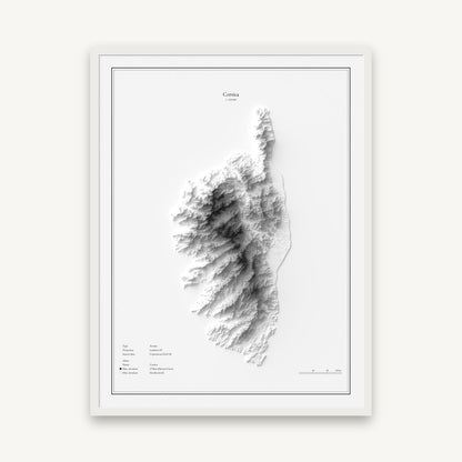 Korsika - Reliefkarte, im weißen Rahmen