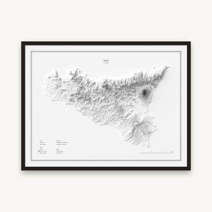 Sizilien - Reliefkarte, im schwarzen Rahmen