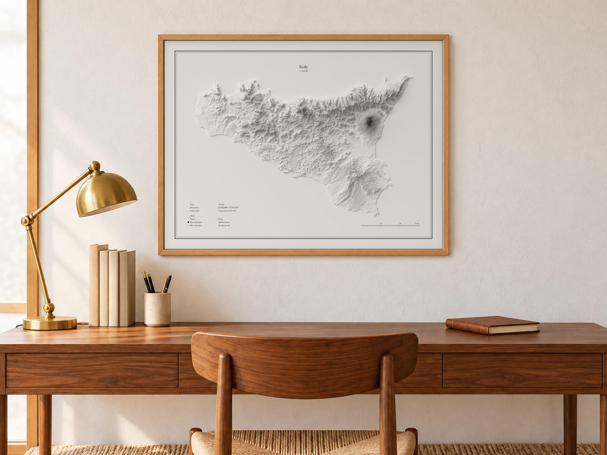 Sizilien - Reliefkarte, an der Wand