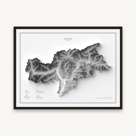 Südtirol - Reliefkarte, im schwarzen Rahmen