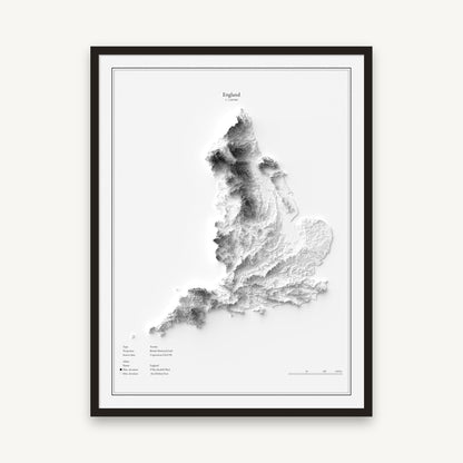 England - Reliefkarte, im schwarzen Rahmen