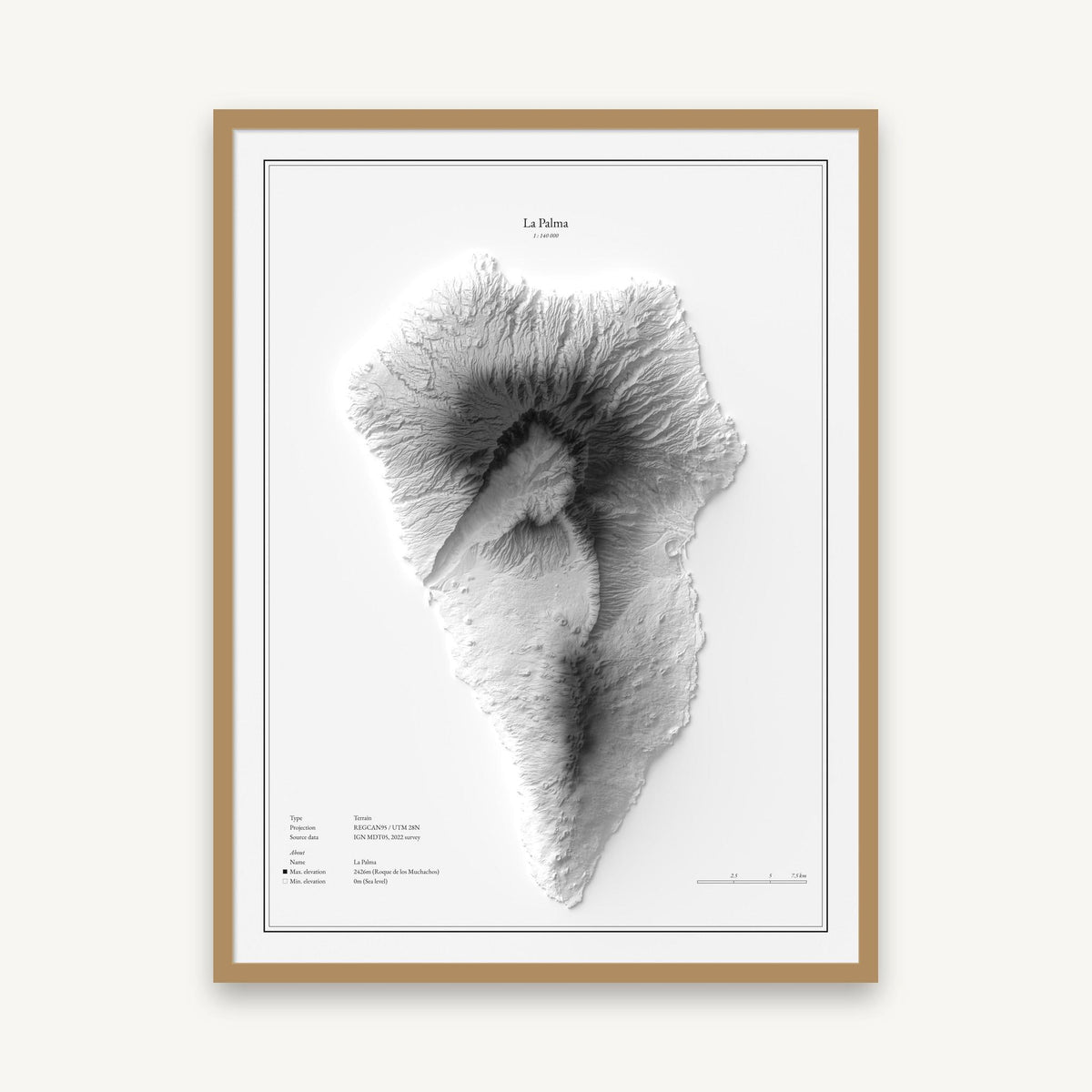La Palma - Reliefkarte, im Naturholzrahmen