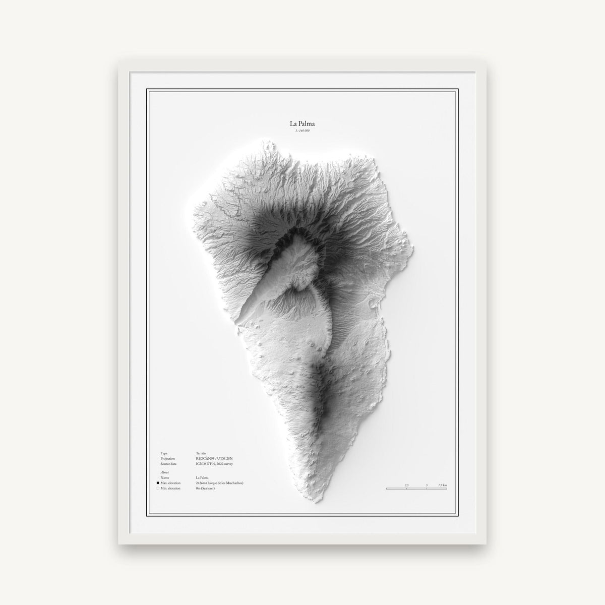 La Palma - Reliefkarte, im weißen Rahmen