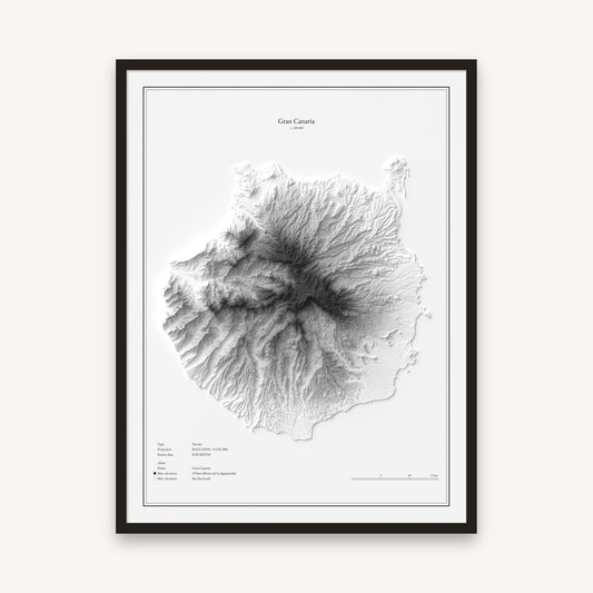 Gran Canaria - Reliefkarte, im schwarzen Rahmen