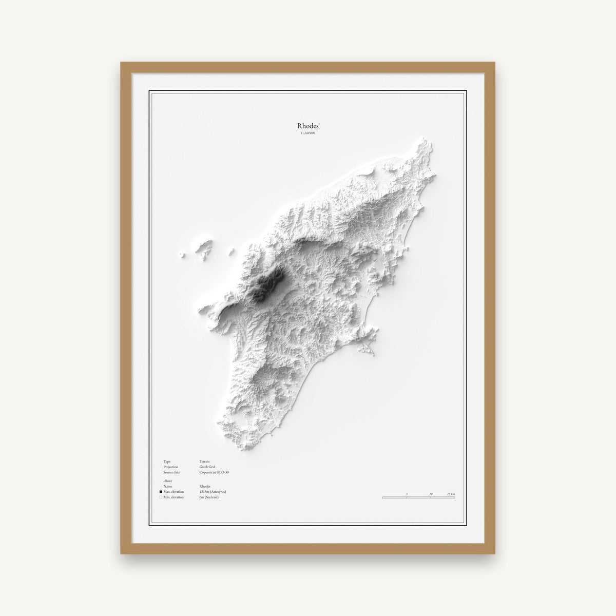 Rhodos - Reliefkarte, im Naturholzrahmen