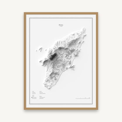 Rhodos - Reliefkarte, im Naturholzrahmen