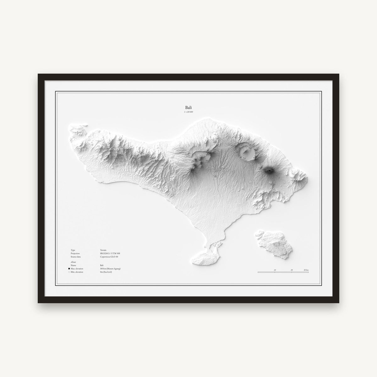 Bali - Reliefkarte, im schwarzen Rahmen