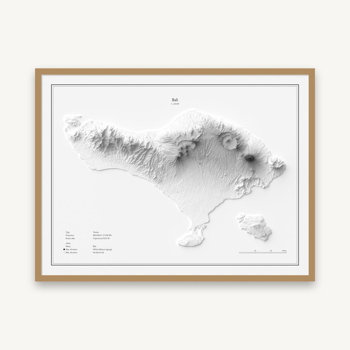 Bali - Reliefkarte, im Naturholzrahmen