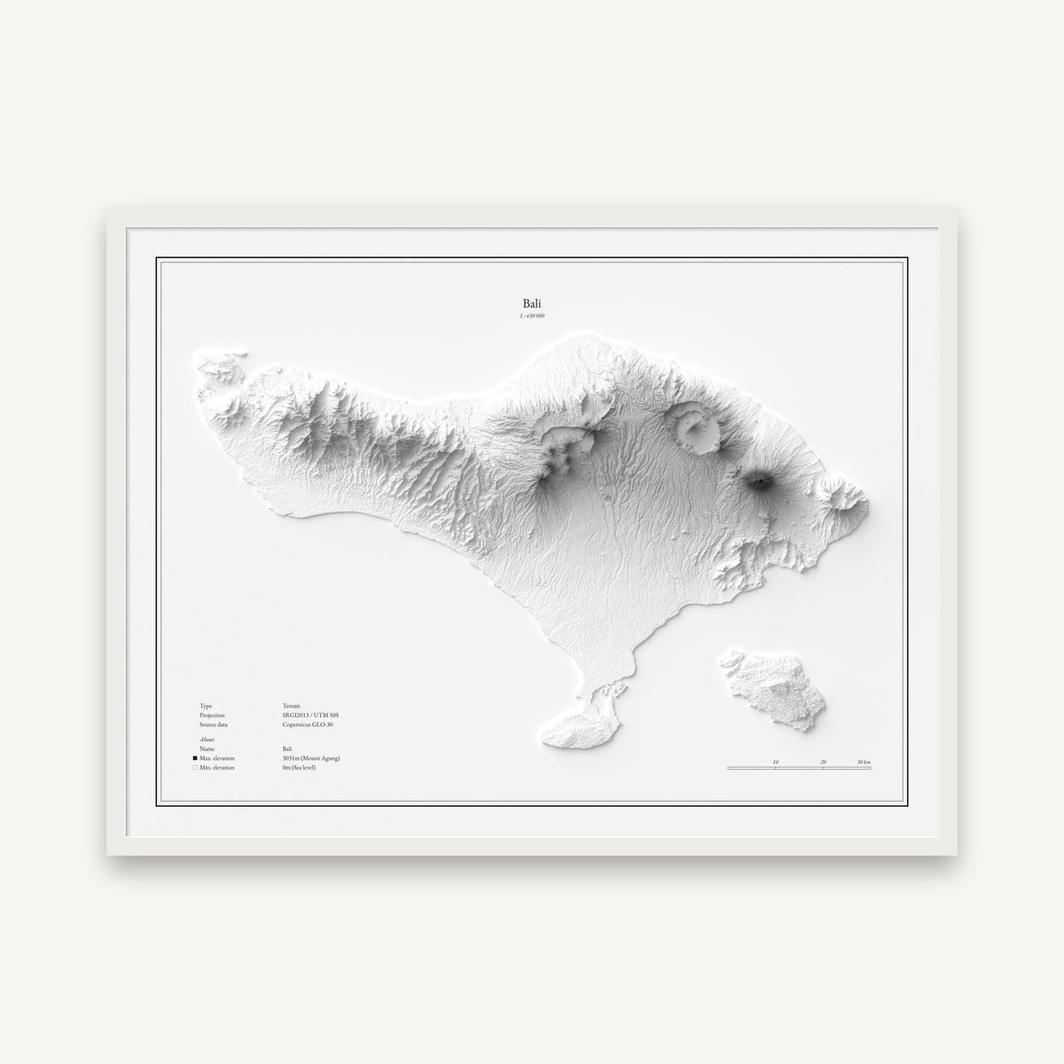 Bali - Reliefkarte, im weißen Rahmen