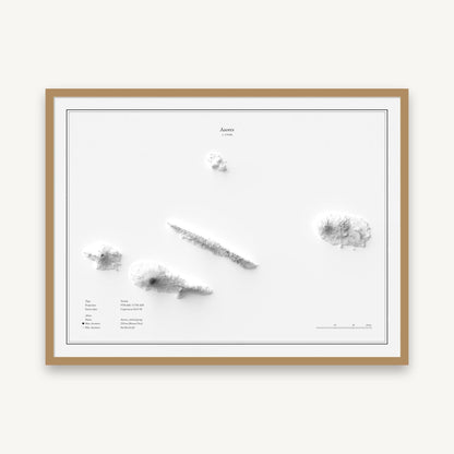 Azoren - Reliefkarte, im Naturholzrahmen