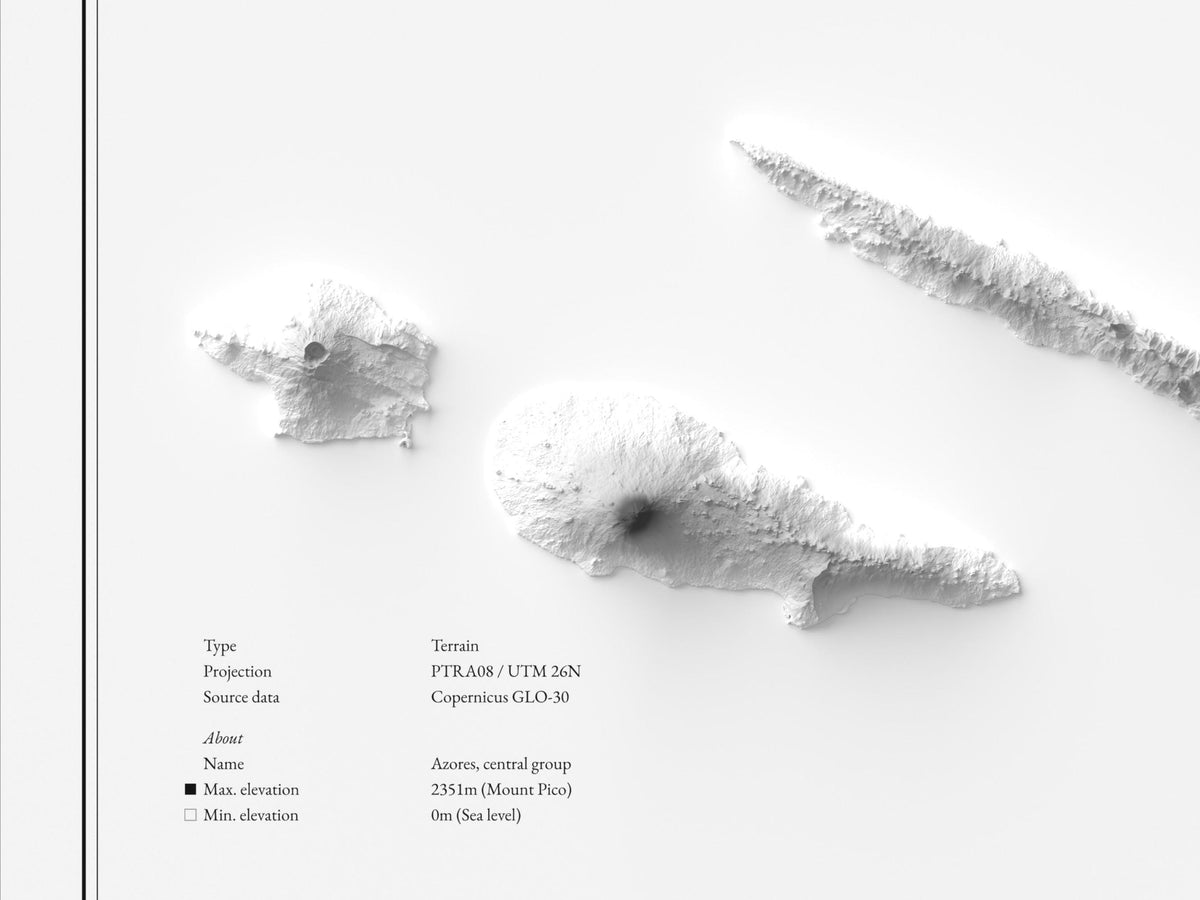 Azoren - Reliefkarte, Detailansicht