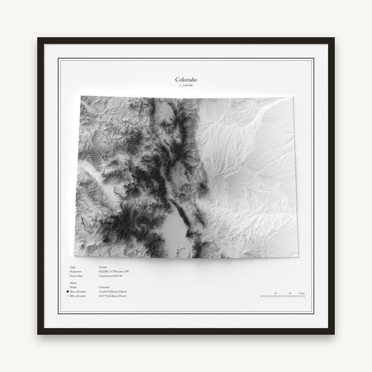Colorado - Reliefkarte, im schwarzen Rahmen