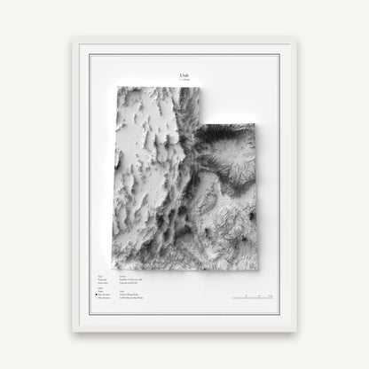 Utah - Reliefkarte, im weißen Rahmen