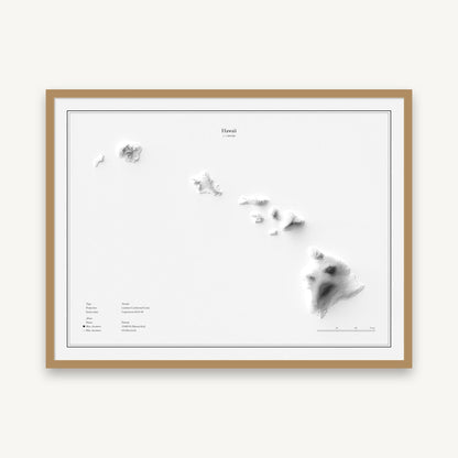 Hawaii - Reliefkarte, im Naturholzrahmen