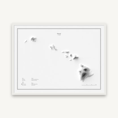 Hawaii - Reliefkarte, im weißen Rahmen