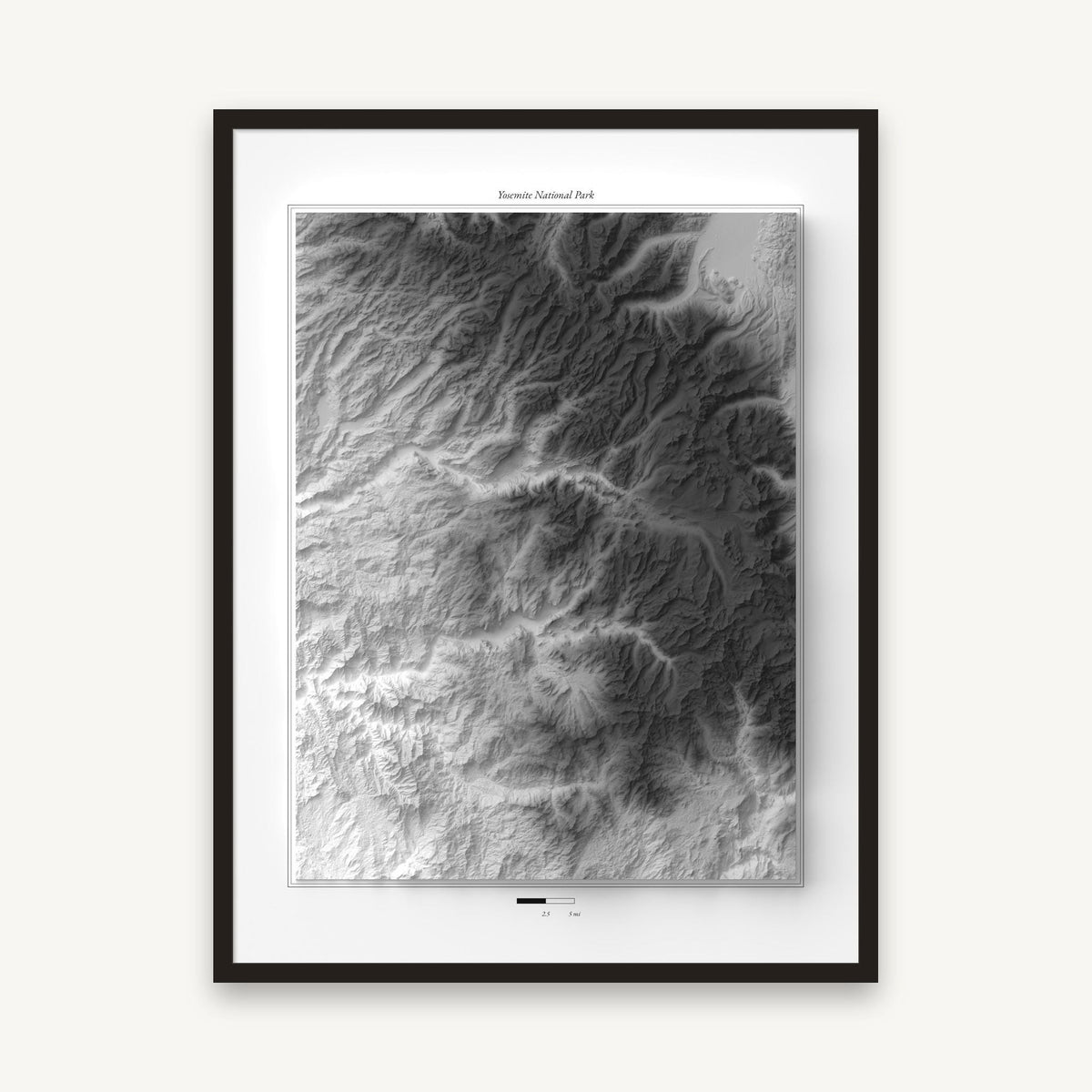 Yosemite - Reliefkarte, im schwarzen Rahmen