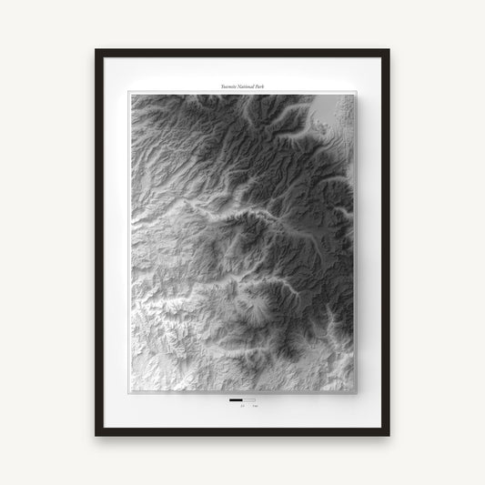 Yosemite - Reliefkarte, im schwarzen Rahmen