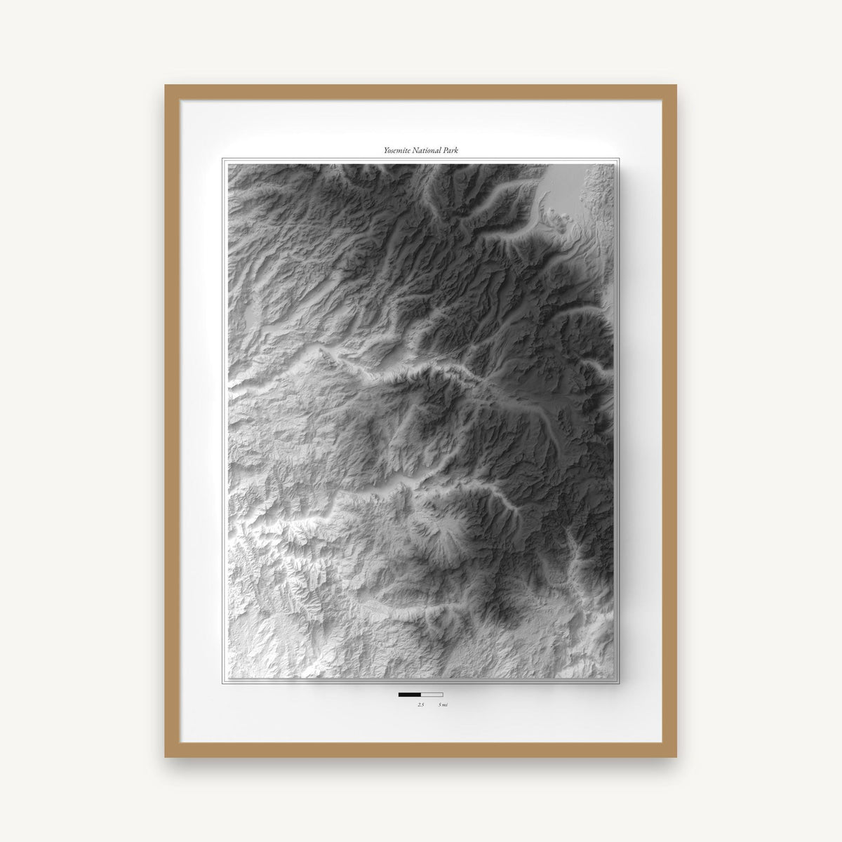 Yosemite - Reliefkarte, im Naturholzrahmen