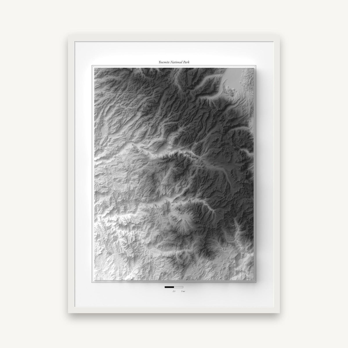 Yosemite - Reliefkarte, im weißen Rahmen