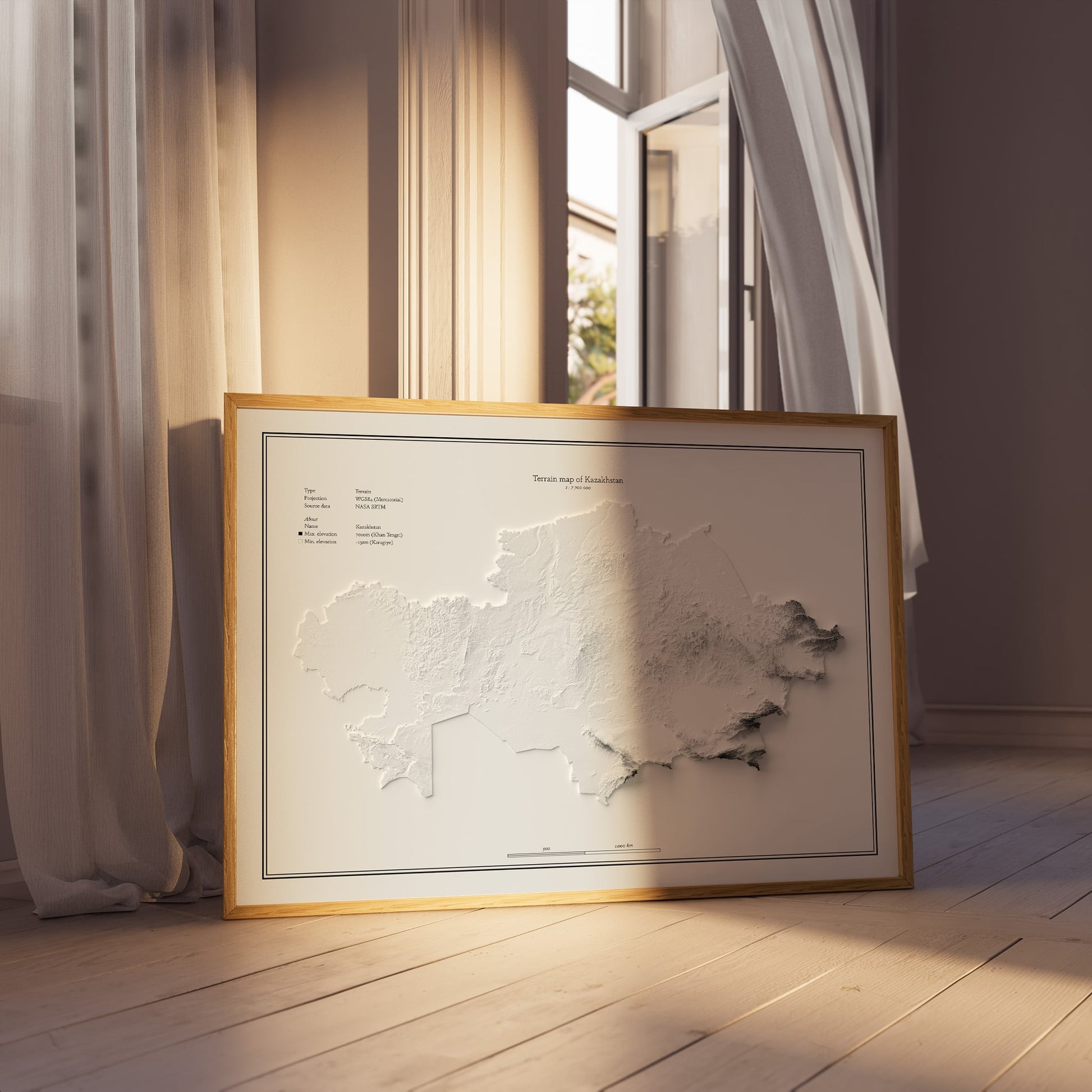Kazakhstan_Shaded_Relief_Framed-min